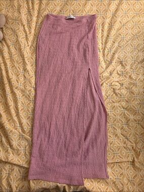 Bershka Mauve Pink Smocked Midi Skirt with Side Slit
